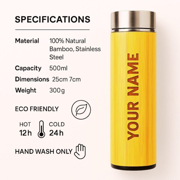 Personalized Bamboo Water Bottle 500ml | Perfect Custom Engraved Eco-Friendly Flask for Men & Women - Image 3