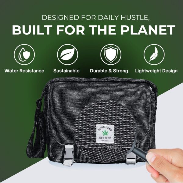 Ultimate Hemp Laptop Bag | Perfect Organic Ecofriendly Unisex Office and Travel Bag Daily (Black) - Image 4