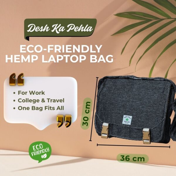 Ultimate Hemp Laptop Bag | Perfect Organic Ecofriendly Unisex Office and Travel Bag Daily (Black) - Image 3