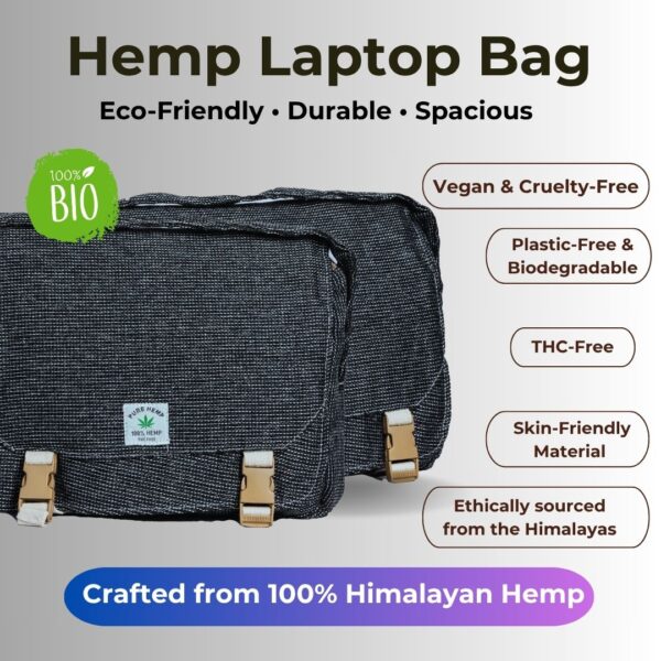 Ultimate Hemp Laptop Bag | Perfect Organic Ecofriendly Unisex Office and Travel Bag Daily (Black) - Image 2