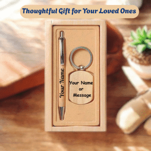 Custom Engraved Wooden Pen and Keychain with Name – Useful Gifts Under 200 Rupees for Friends and Employees