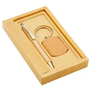 Eco-Friendly Wooden Gift Box with Pen and Keychain – Unique Return Gifts Under 200 for Birthdays, Farewells, and Diwali