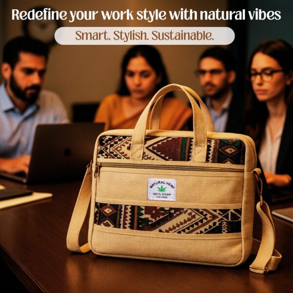 Ultimate Hemp Laptop Bag for Men & Women | Perfect Eco-Friendly 18-Inch Office Messenger Bag (Beige) - Image 5