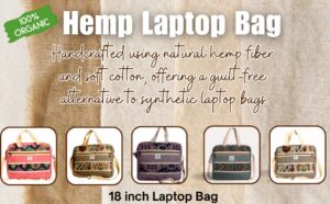 Hemp Laptop Bag for Men & Women | Eco-Friendly 18-Inch Shoulder & Office Messenger Bag (Red)