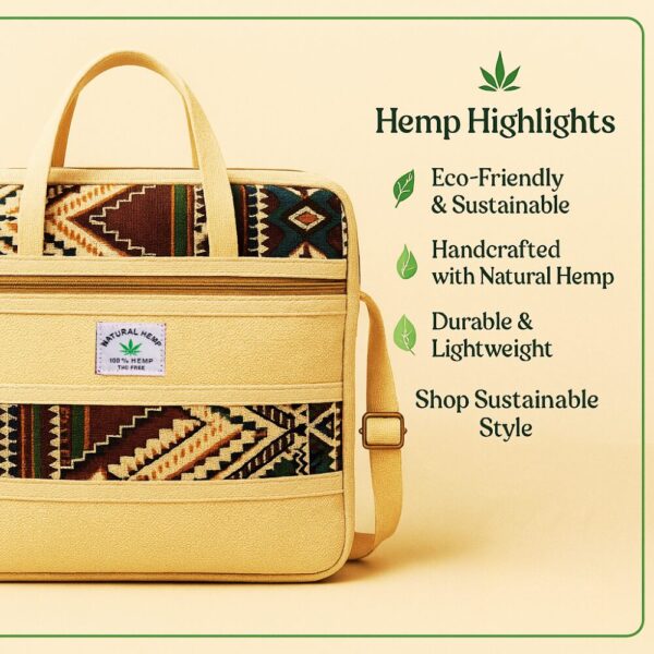 Ultimate Hemp Laptop Bag for Men & Women | Perfect Eco-Friendly 18-Inch Office Messenger Bag (Beige) - Image 2