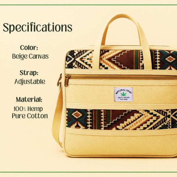 Ultimate Hemp Laptop Bag for Men & Women | Perfect Eco-Friendly 18-Inch Office Messenger Bag (Beige) - Image 3