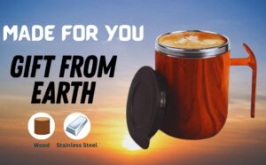 Ultimate Customized Wooden Finish Steel Mug 500 ml Perfect Insulated Coffee & Tea Mug with Lid